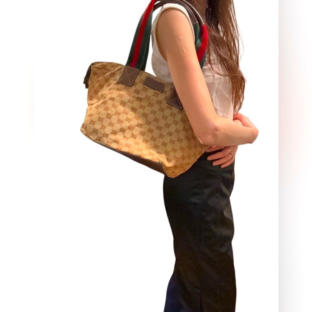 Gucci Gg canvas tote with web straps